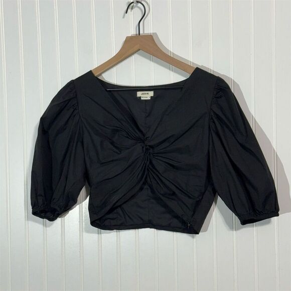 Jason Wu Black Puff Sleeve Twist Front Top Women’s M Square Neck Cropped Blouse - Picture 1 of 6